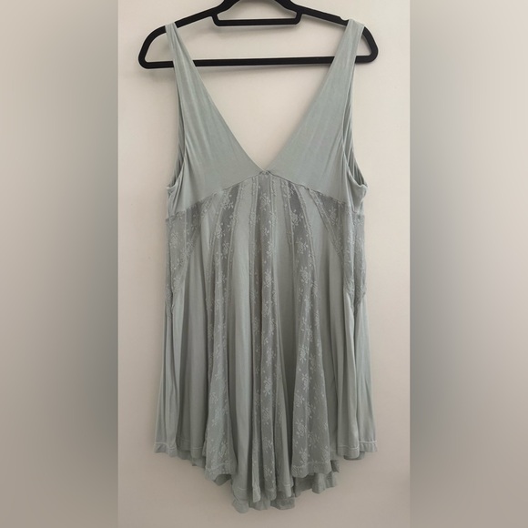 Free People Green Lace Tunic Tank Mini Dress Y2K Babydoll Flowy Coverup Beach - Picture 2 of 12